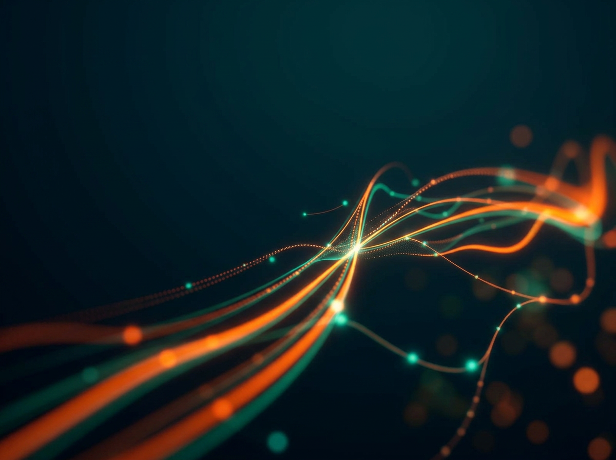 Glowing data streams representing marketing performance